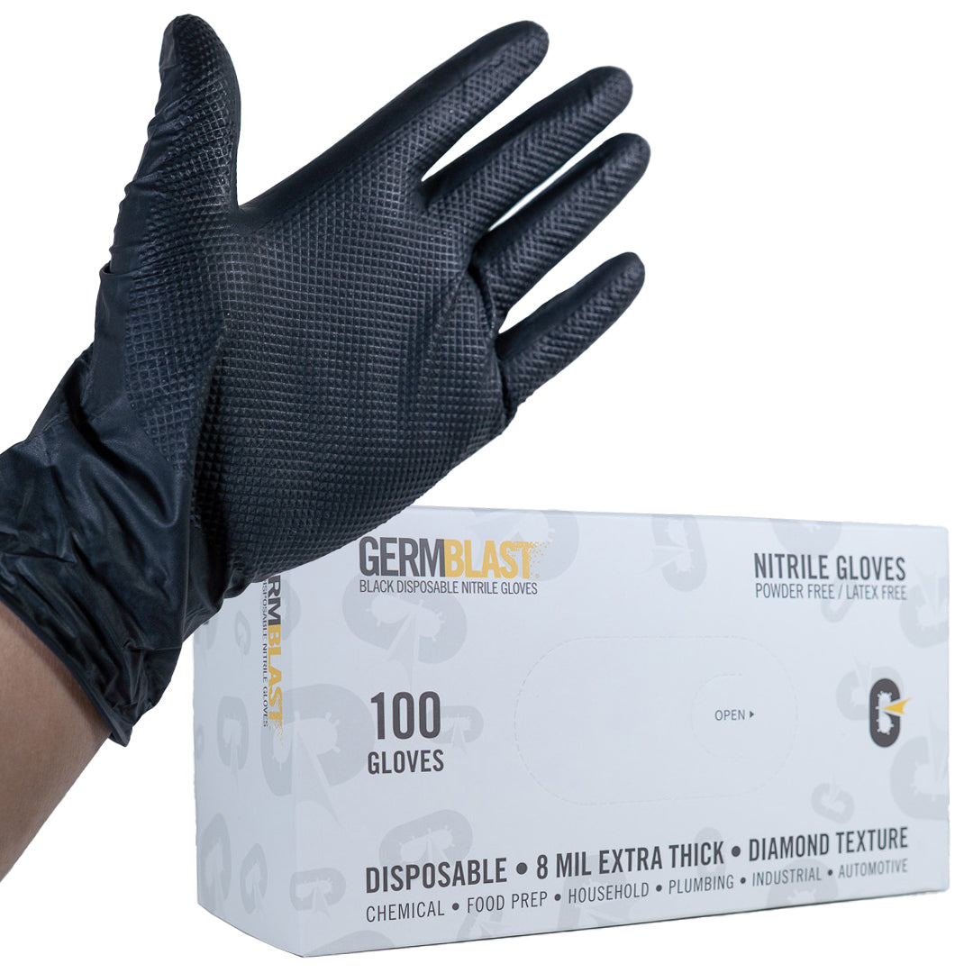 GermBlast 8 Mil Black Nitrile Work Gloves