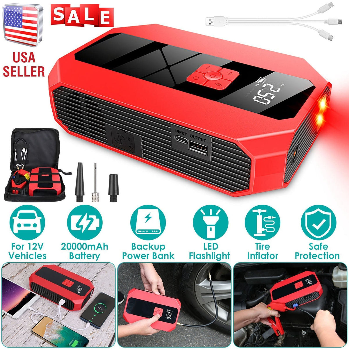 Portable Jump Starter with Air Compressor