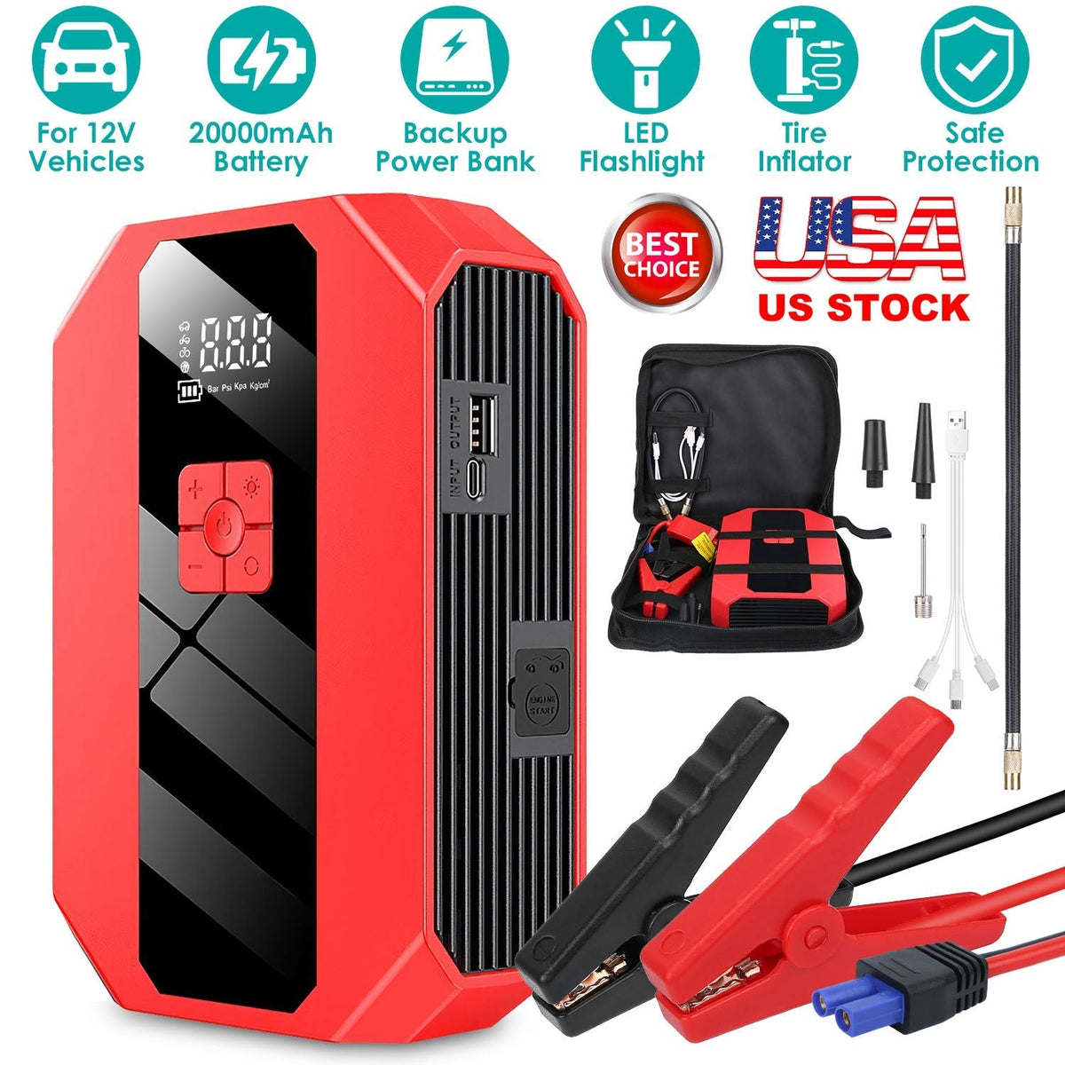 Portable Jump Starter with Air Compressor